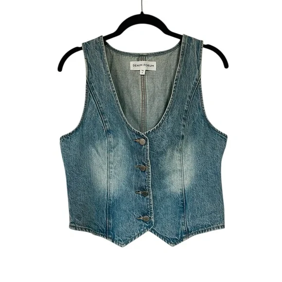 Denim Forum 90s Denim Vest Blue Y2K Western Stagecoach Festival Size Medium - Picture 4 of 10